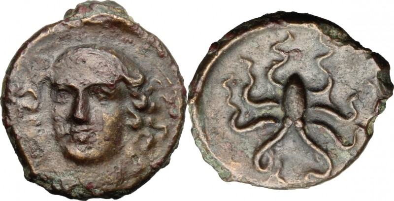 Sicily. Syracuse. Dionysios I (405-367 BC). AE Tetras, c. 405 BC. D/ Head of Are...