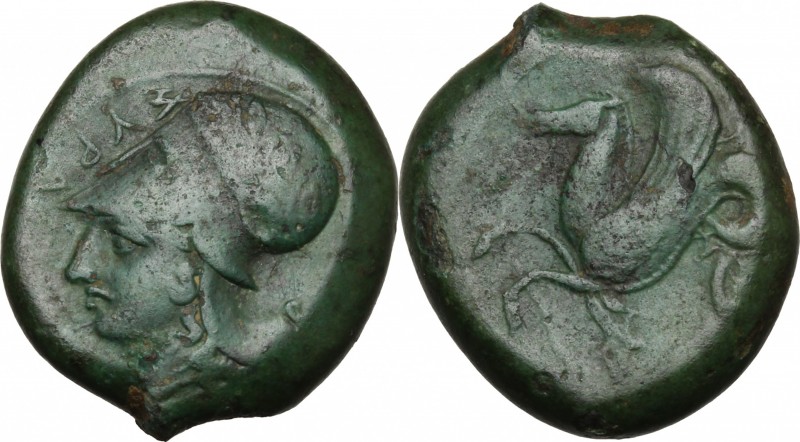 Sicily. Syracuse. Dionysios I (405-367 BC). AE Hemilitron. D/ Head of Athena lef...