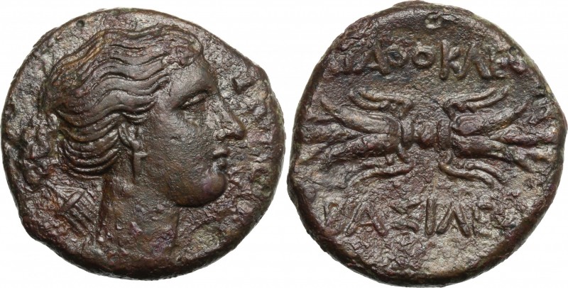 Sicily. Syracuse. Agathokles (317-289 BC). AE 22 mm. D/ Head of Artemis Soteira ...