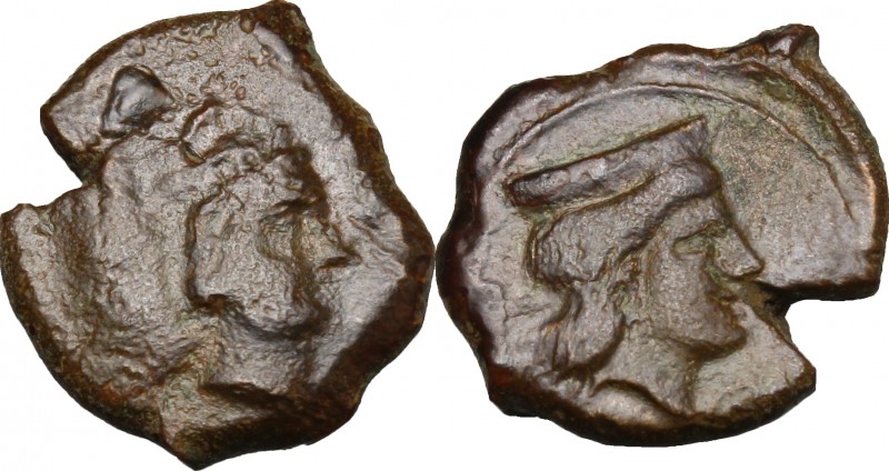 Sicily. Thermai Himerenses. AE 16 mm, 407-406 BC. D/ Head of Herakles right, wea...
