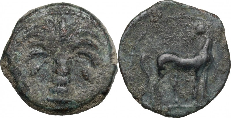 Punic Sicily. AE Half Shekel, Uncertain Punic mint. Circa 300 BC. D/ Palm tree w...