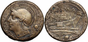 Semilibral series. AE Uncia, 217-215 BC. D/ Head of Roma left, helmeted; behind, pellet. R/ Prow right; below, pellet. Cr. 38/6. AE. g. 12.20 mm. 25.0...