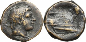 Semilibral series. AE Semuncia, 217-215 BC. D/ Head of Mercury right, wearing winged petasus. R/ Prow right. Cr. 38/7. AE. g. 5.40 mm. 20.00 VF/About ...