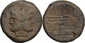 Sextantal series. AE As, after 211 BC. D/ Laureate head of Janus; above, I. R/ Prow right; above, I. Cr. 56/2. AE. g. 33.01 mm. 35.00 About VF/Good F.