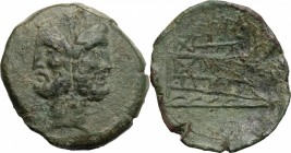 L series. AE As, Luceria mint, 211-208 BC. D/ Head of Janus, laureate. R/ Prow right. Cr. 97/28. AE. g. 10.92 mm. 26.00 Green patina. About VF/Good F.