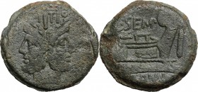 L. Sempronius Pitio. AE As, 148 BC. D/ Head of Janus, laureate. R/ Prow right; above, SEMP. Cr. 216/2a. AE. g. 26.07 mm. 32.00 Dark olive green patina...