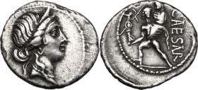 Julius Caesar. AR Denarius, 47-46 BC. D/ Head of Venus right, diademed. R/ Aeneas advancing left, carrying palladium and Anchises. Cr. 458/1. AR. g. 3...