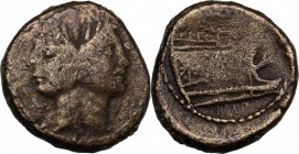 Sextus Pompeius. AE As, c. 42-38 BC, Sicily. D/ MGN. Laureate Janiform head of Pompey the Great. R/ PIVS. Prow right; below, IMP. Cr. 479/1; B. (Pompe...