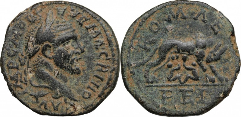 Macrinus (217-218). AE 29 mm, Seleucis and Piera, Laodicea ad Mare mint. D/ Head...