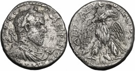 Macrinus (217-218). BI Tetradrachm, Aradus mint (Phoenicia). D/ Laureate, draped, and cuirassed bust right. R/ Eagle standing facing, head and tail ri...