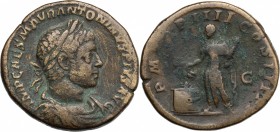 Elagabalus (218-222). AE Sestertius, 221 AD. D/ Bust right, laureate, draped, cuirassed. R/ Emperor standing left, sacrificing from patera over lighte...