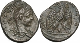 Elagabalus (218-222). BI Tetradrachm, Antioch mint (Seleucis and Pieria). D/ Laureate bust right, slight drapery. R/ Eagle standing facing on ground l...