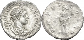 Severus Alexander (222-235). AR Denarius, 222 AD. D/ Bust right, laureate, draped. R/ Libertas standing left, holding pileus and cornucopiae. RIC 11c....