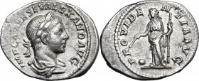 Severus Alexander (222-235). AR Denarius, 222-228. D/ Bust right, laureate, draped. R/ Providentia standing left, holding wand over globe set on groun...