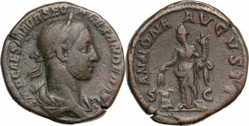 Severus Alexander (222-235). AE Sestertius, 222-231. D/ Bust right, laureate, dr...