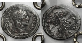 Severus Alexander (222-235). AR Denarius, 226 AD. D/ Head right, laureate. R/ Mars advancing right, carrying trophy and holding spear. cf. RIC 53 (Bus...