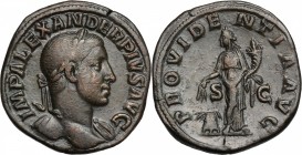 Severus Alexander (222-235). AE Sestertius, 231-235. D/ Bust right, laureate, draped on left shoulder. R/ Providentia standing left, holding corn-ears...
