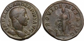 Severus Alexander (222-235). AE Sestertius, 231-235. D/ Bust right, laureate, draped on left shoulder. R/ Providentia standing left, holding corn-ears...