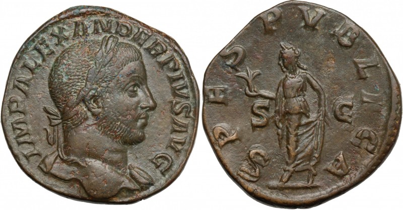 Severus Alexander (222-235). AE Sestertius, 231-235. D/ Bust right, laureate, dr...