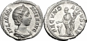 Julia Mamaea (died 235 AD). AR Denarius, 225-235. D/ Bust right, diademed, draped. R/ Fecunditas standing left, holding right hand over child standing...