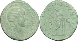 Julia Mamaea (died 235 AD). AE Sestertius, 228 AD. D/ Bust right, diademed, draped. R/ Felicitas standing front, head left, legs crossed, holding cadu...