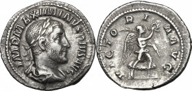 Maximinus I (225-238). AR Denarius, 235-236. D/ Bust right. laureate, draped, cuirassed. R/ Victory advancing right, holding palm and wreath. RIC 16. ...