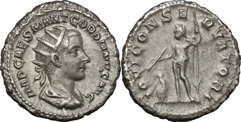Gordian III (238-244). AR Antoninianus, 238-239. D/ Bust right, radiate, draped,...