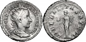 Gordian III (238-244). AR Antoninianus, 240 AD. D/ Bust right, radiate, draped, cuirassed. R/ Liberalitas standing left, holding abacus and double cor...