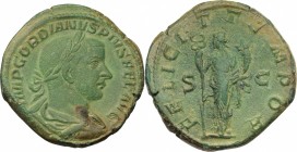 Gordian III (238-244). AE Sestertius, 241-244 AD. D/ Bust right, laureate, draped, cuirassed. R/ Felicitas standing left, holding caduceus and cornuco...