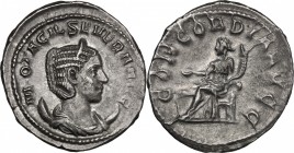 Otacilia Severa, wife of Philip I (244-249). AR Antoninianus, 246-248 AD. D/ Diademed and draped bust right, set on crescent. R/ Concordia seated left...