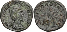 Otacilia Severa, wife of Philip I (244-249). AE Sestertius. D/ Bust right, diademed, draped. R/ Concordia seated left, holding patera and double cornu...