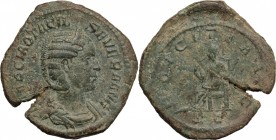 Otacilia Severa, wife of Philip I (244-249). AE Sestertius. D/ Bust right, diademed, draped. R/ Pudicitia seated left, drawing veil and holding scepte...