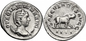 Otacilia Severa, wife of Philip I (244-249). AR Antoninianus, 248 AD. D/ Bust right, diademed, draped, on crescent. R/ Hippopotamus. RIC (Phil. I) 116...