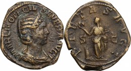 Otacilia Severa, wife of Philip I (244-249). AE Sestertius, 248 AD. D/ Bust right, diademed, draped. R/ Pietas standing left, raising right hand and h...