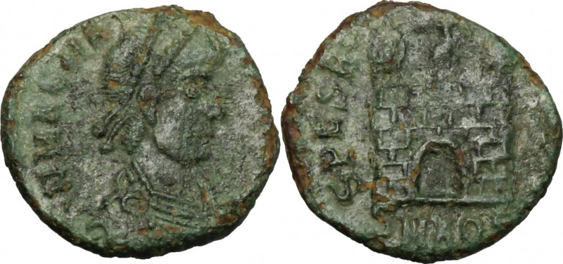 Magnus Maximus (383-388). AE 12 mm, Aquileia mint, 387-388. D/ Bust right, diade...