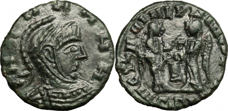 AE 17 mm, Barbaric imitation of a late Roman type of 4th century AD. D/ Bust of ...