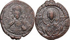Romanus IV (1068-1071). AE Follis,Constantinople mint. D/ Bust of Christ Pantokrator facing, cross-nimbate. R/ Bust of Virgin Mary facing, nimbate, or...
