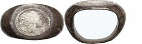 Silver ring, the blezel with silver inlaid." Roman period, 1st-3rd century AD." Size 16 mm.
