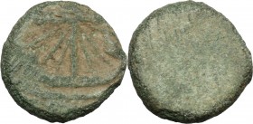 Bronze round "tessera" depicting a galley." Roman period, 1st-3rd century AD." 14 mm. VF.