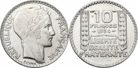 France. Third Republic. AR 10 Francs 1934. KM 878. Gad. 801. AR. g. 10.00 mm. 28.00 Minor contact nicks. Almost UNC.