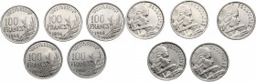 France. Fifth Republic. Lot of five (5) Cupro-Nikel 100 francs: 1956B, 1957, 1957B, 1958, 1958B. KM 919. Gad. 897. Cupro-Nickel. On average of EF cond...