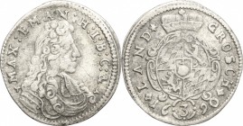 Germany. Maximilian II Emanuel (1679–1726). AR 3 Kreuzer, Munich mint, 1690. KM 347. AR. g. 1.36 mm. 21.00 About VF.