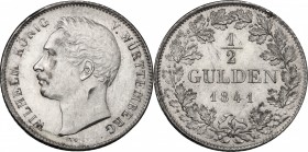 Germany. Wilhelm I (1816-1864). AR 1/2 Gulden 1841. KM 573. Jaeger ???. AR. g. 5.73 mm. 24.00 Minor marks EF.