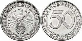 Germany. Third Reich. NI 50 Pfennig 1939 J, Hamburg. KM 95. Jaeger 365. NI. g. 3.50 mm. 20.00 UNC.