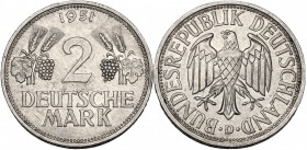 Germany. NI 2 Deutsche Mark 1951 D, Munich mint. KM 111. Jaeger 386. NI. g. 7.00 mm. 27.00 EF/About EF.