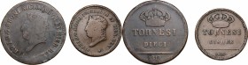 Italy. Ferdinand I of the Two Sicilies (1816-1825). Lot of two (2) coins: AE 10 and 5 Tornesi 1819, Naples mint. AE.