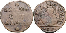 Italy. AE Gazzetta for Dalmatia and Albania, 1691-1709, Venice mint. KM 9. AE. g. 7.29 mm. 28.00 About VF.