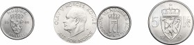 Norway. Lot of 2 CuNi coins, including: 50 Ore, Haakon VII, 1955 and 5 Kroner, Olaf V, 1967. KM 402 and KM 420. CuNi. EF.