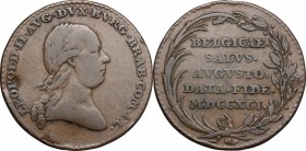 Austria. Leopold II (1790-1792). AE Medal, 1791. D/ Bust right, laureate. R/ Inscription in five lines in palm and laurel wreath. AE. g. 6.52 mm. 27.0...