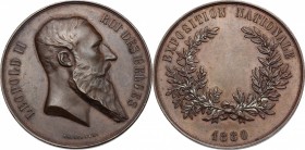 Belgium. Leopold II (1835-1909). AE Medal, 1880. D/ Head right. R/ Laurel wreath with place for later engraving. AE. mm. 51.00 Inc. Charles Wiener. EF...